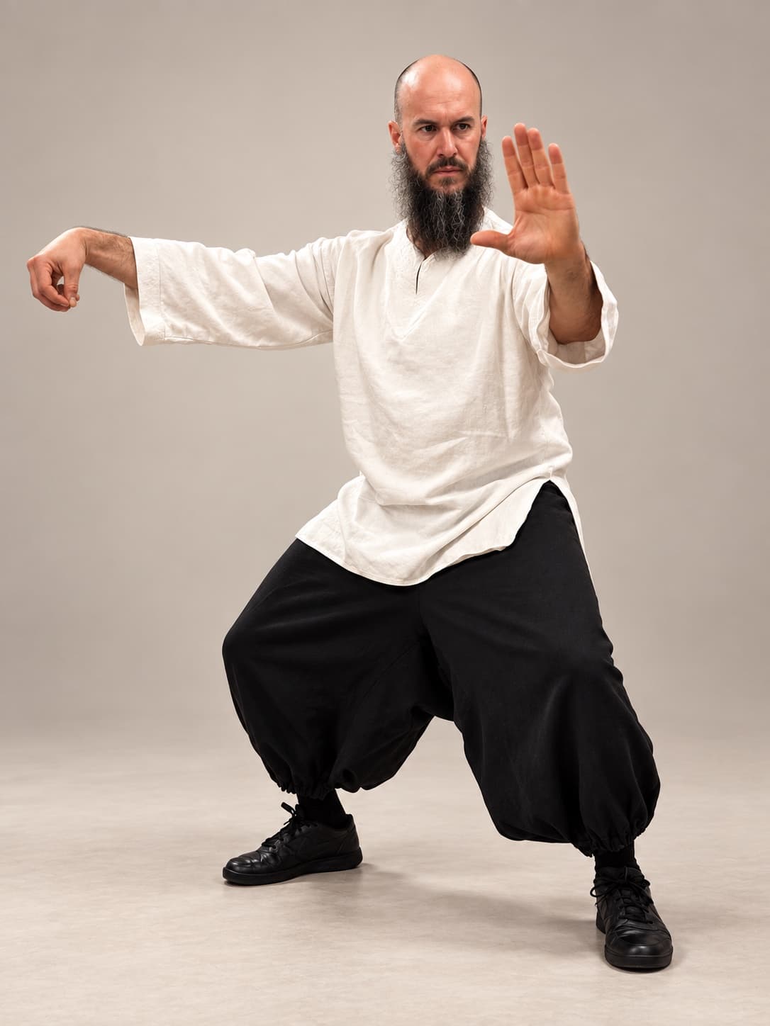 Sifu Mourad Bensahli en posture de Wu Taijiquan
